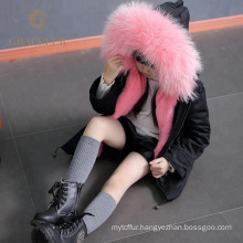 Best quality real raccoon fur parka with fur lining thick winter coat luxury